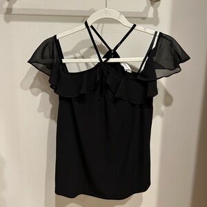 BCBG XS Black Ruffles Sleeveless Top
